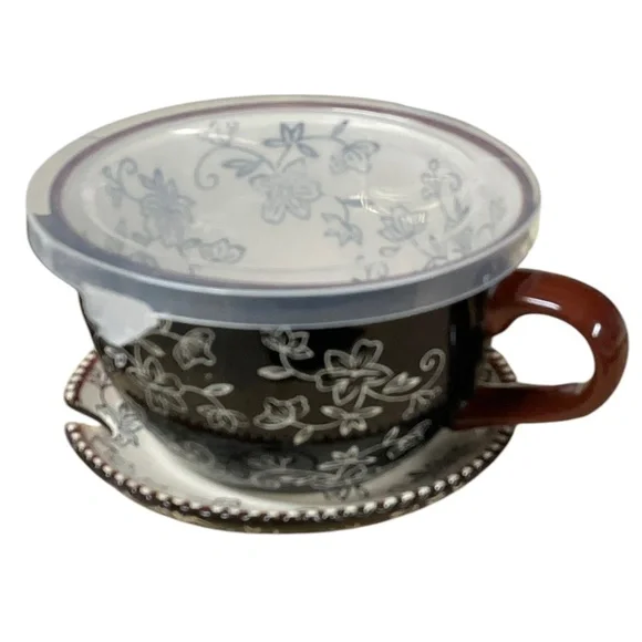 TEMPTATIONS Floral Lace soup / salad bowl, plate and spoon 24 oz - Picture 1 of 14